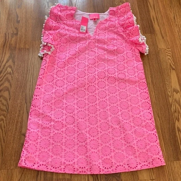 LILLY PULITZER XXS dress Astara in Prosecco Pink Neon Geo Eyelet - Picture 10 of 16